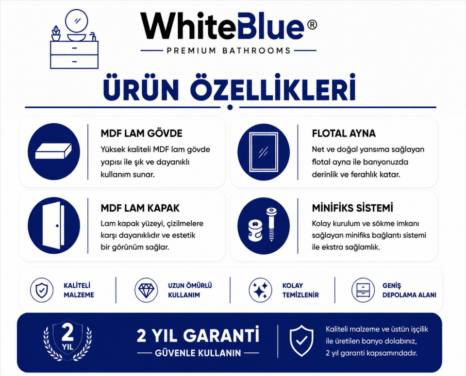 Sidon 100 Cm Mdflam Banyo Dolabı Takımı