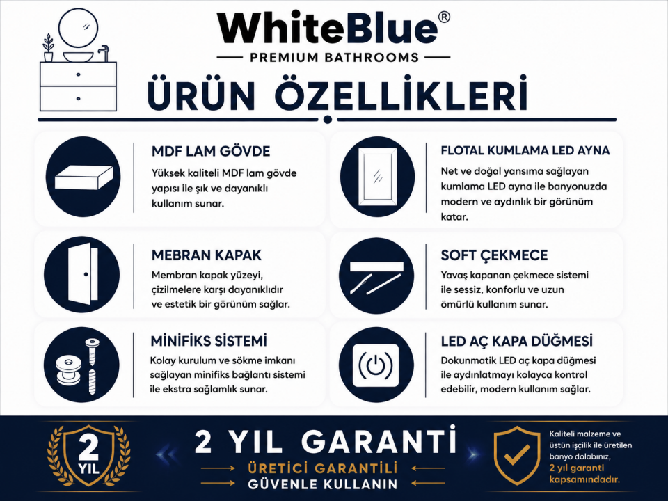 Oya 80 Cm Membran Banyo Dolabı Takımı