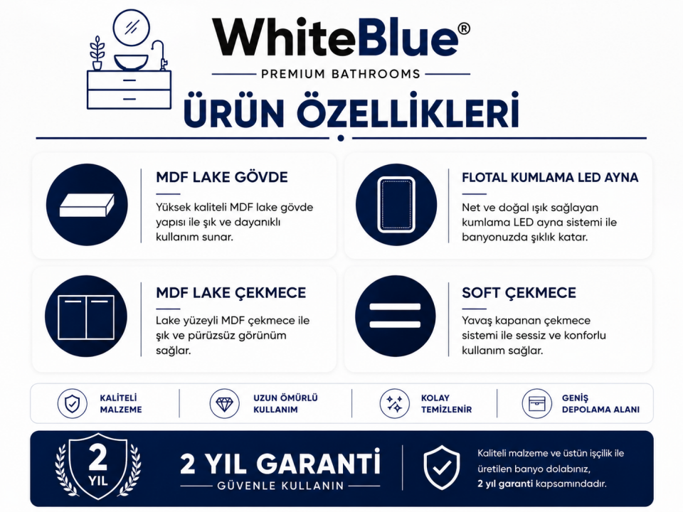 Katre 80 Cm Lake Banyo Dolabı Takımı