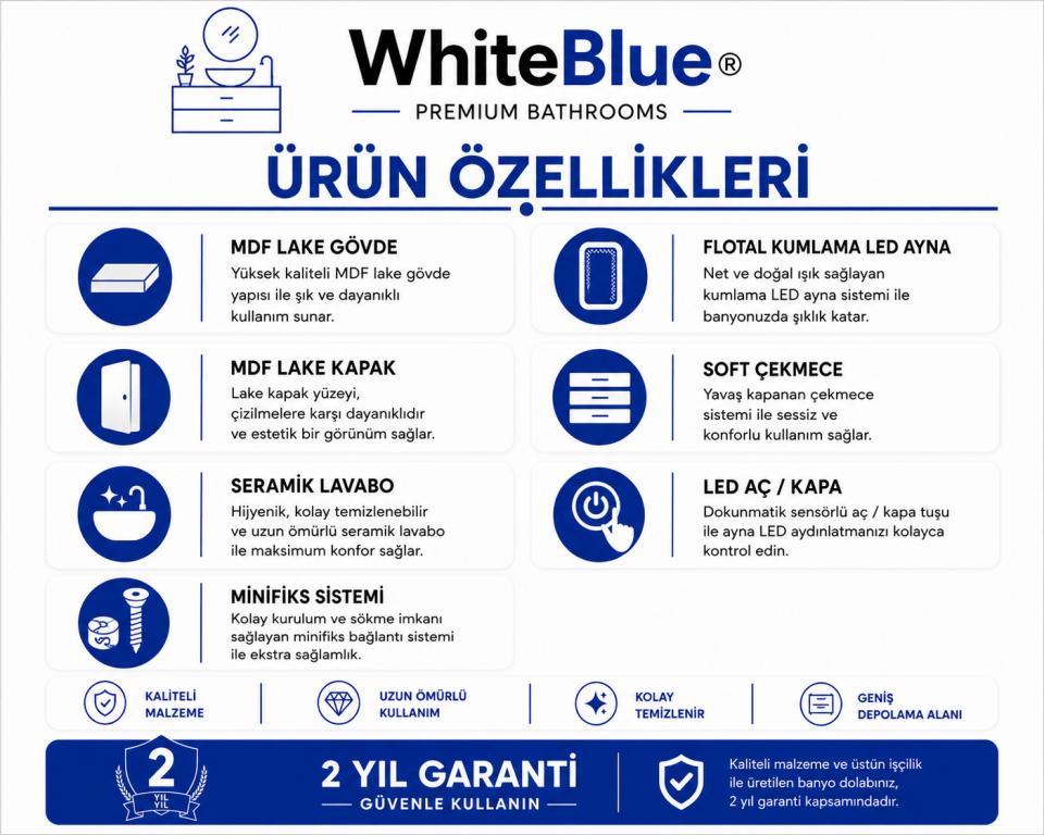 Lale 65 Cm Lake Banyo Dolabı Takımı