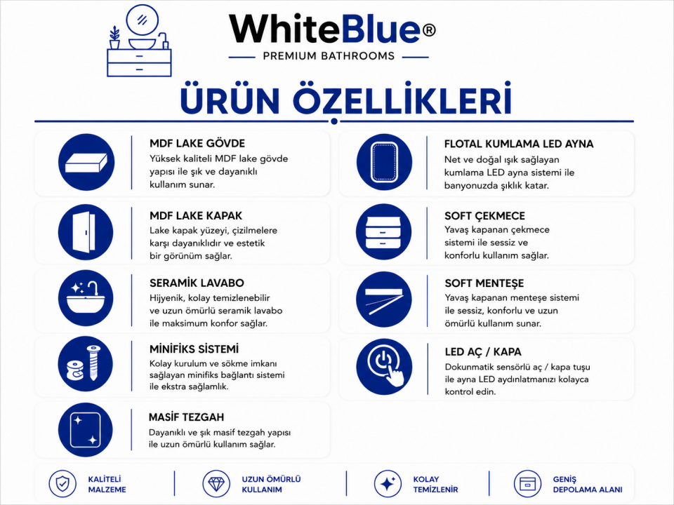 Güneş 100 Cm Lake Banyo Dolabı Takımı