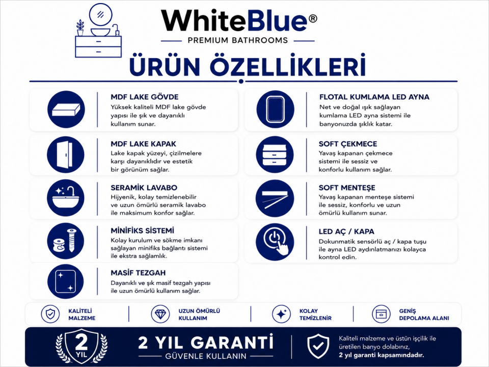 Güneş 100 Cm Lake Banyo Dolabı Takımı
