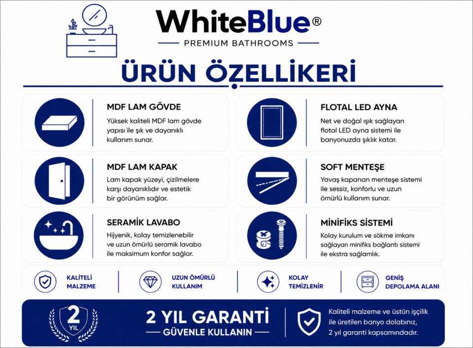 Viena 120 Cm Lake Banyo Dolabı Takımı