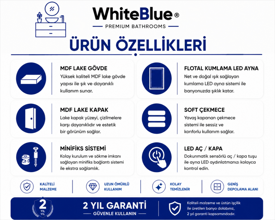 Viona 100 Cm Lake Banyo Dolabı Takımı
