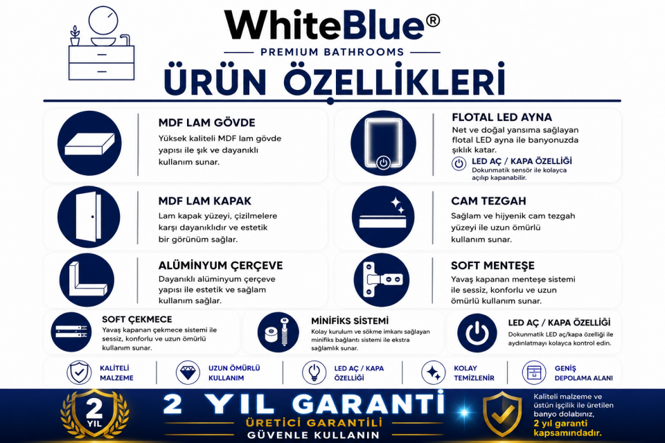 İmpera 80 Cm Mdflam Banyo Dolabı Takımı