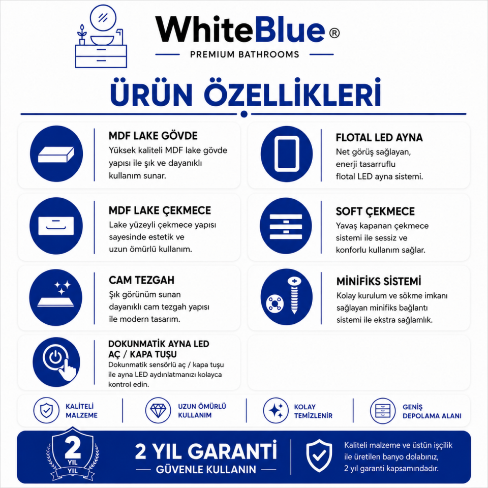 Perla 100 Cm Lake Banyo Dolabı Takımı