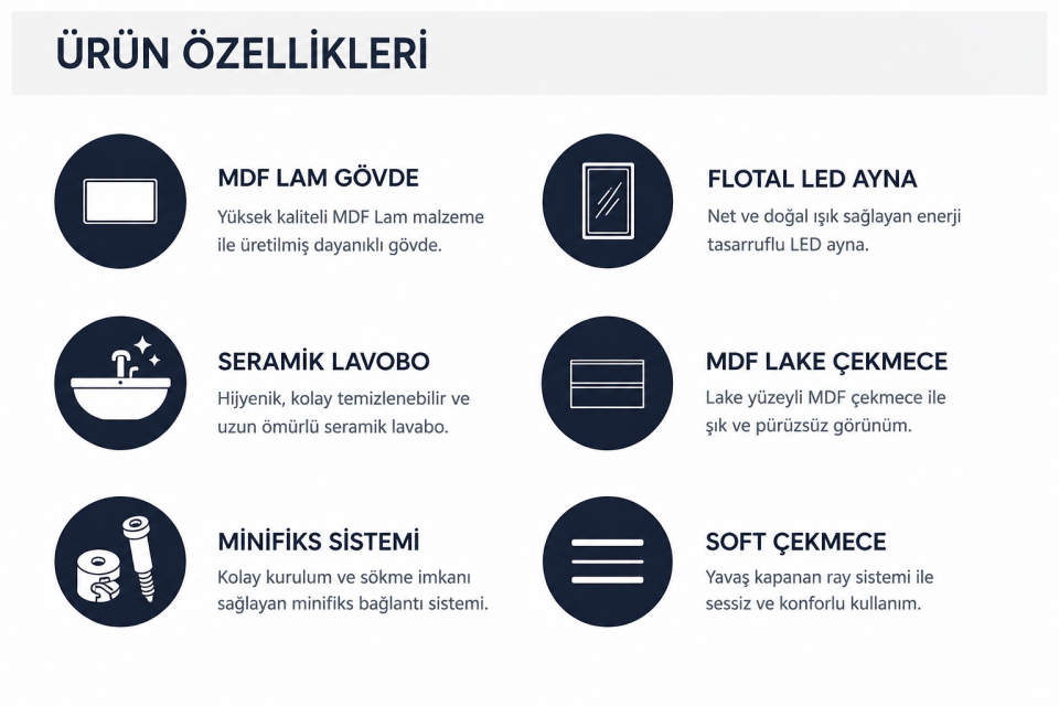 Lorien 80 Cm Lake Banyo Dolabı Takımı