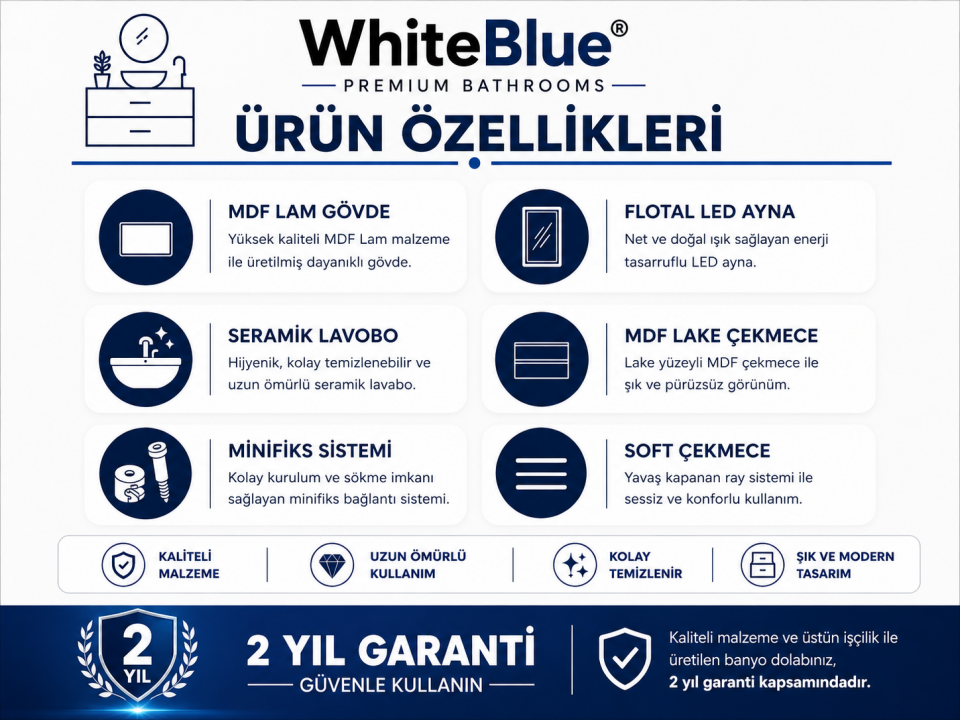 Lorien 80 Cm Lake Banyo Dolabı Takımı