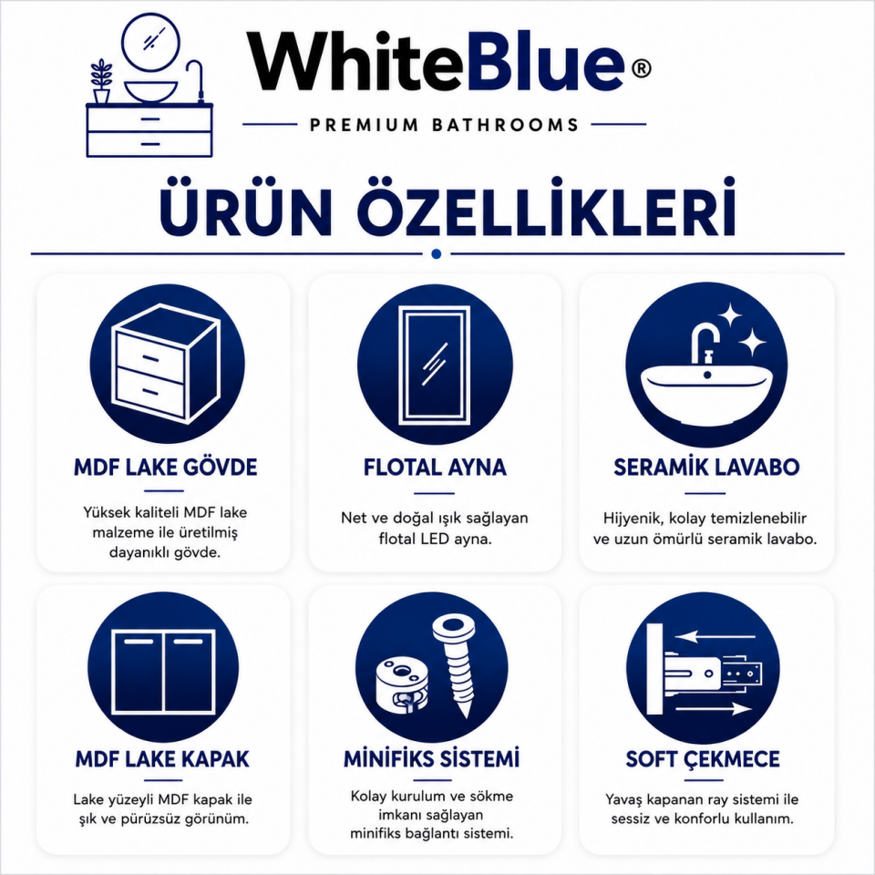 Atlantis 80 Lake Banyo Dolabı Takımı