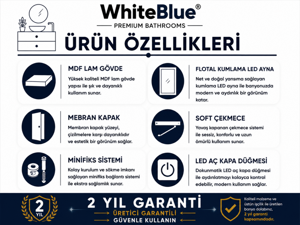 Luna 100 Cm Membran Banyo Dolabı Takımı