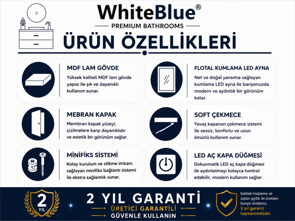 Alera 80 Cm Membran Banyo Dolabı Takımı