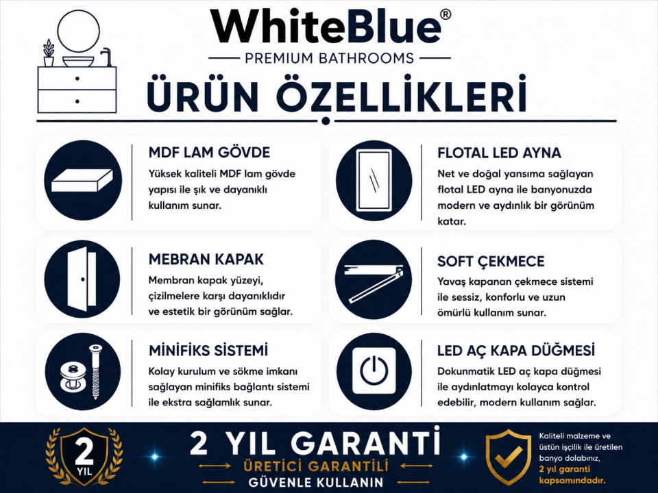 Samira 100 Cm Membran Banyo Dolabı Takımı