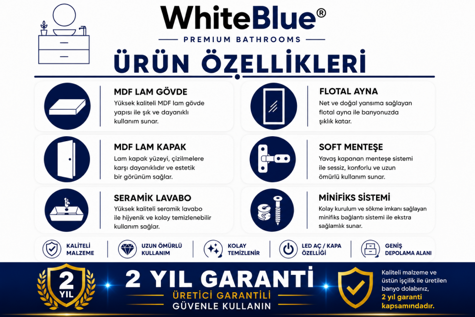 Ocean 80 Cm Mdflam Banyo Dolabı Takımı
