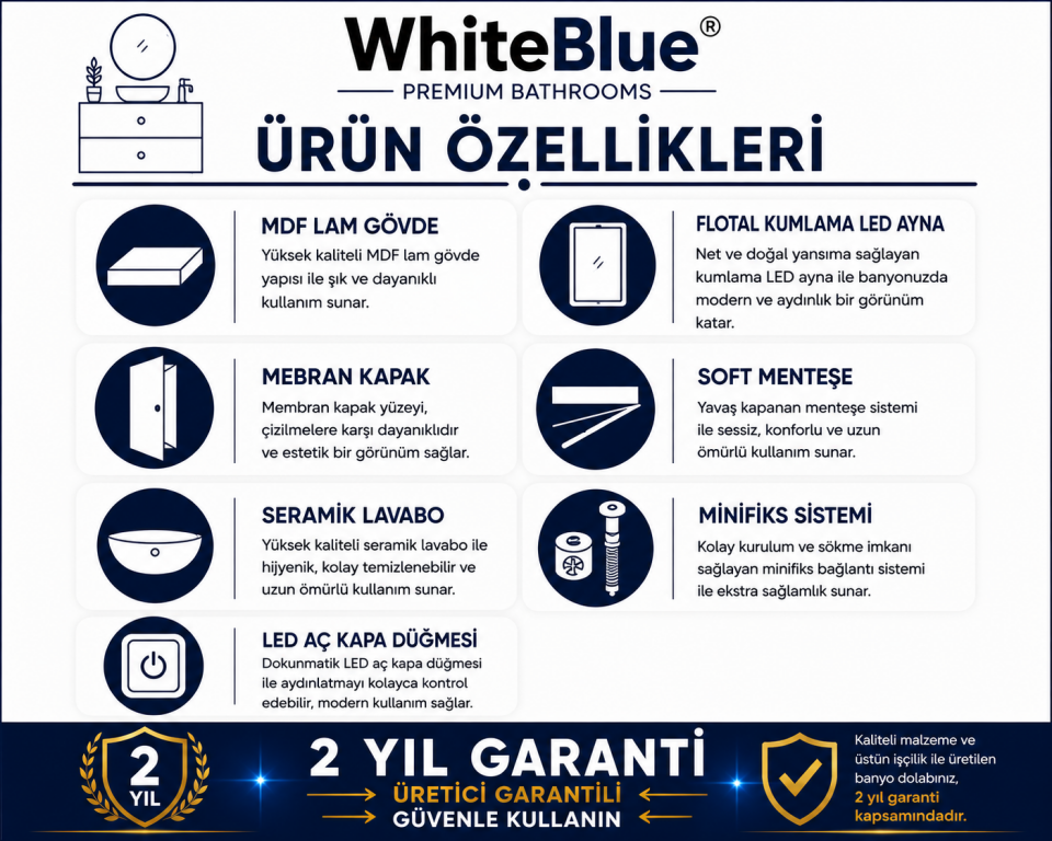 Diamond 65 Cm Membran Banyo Dolabı Takımı
