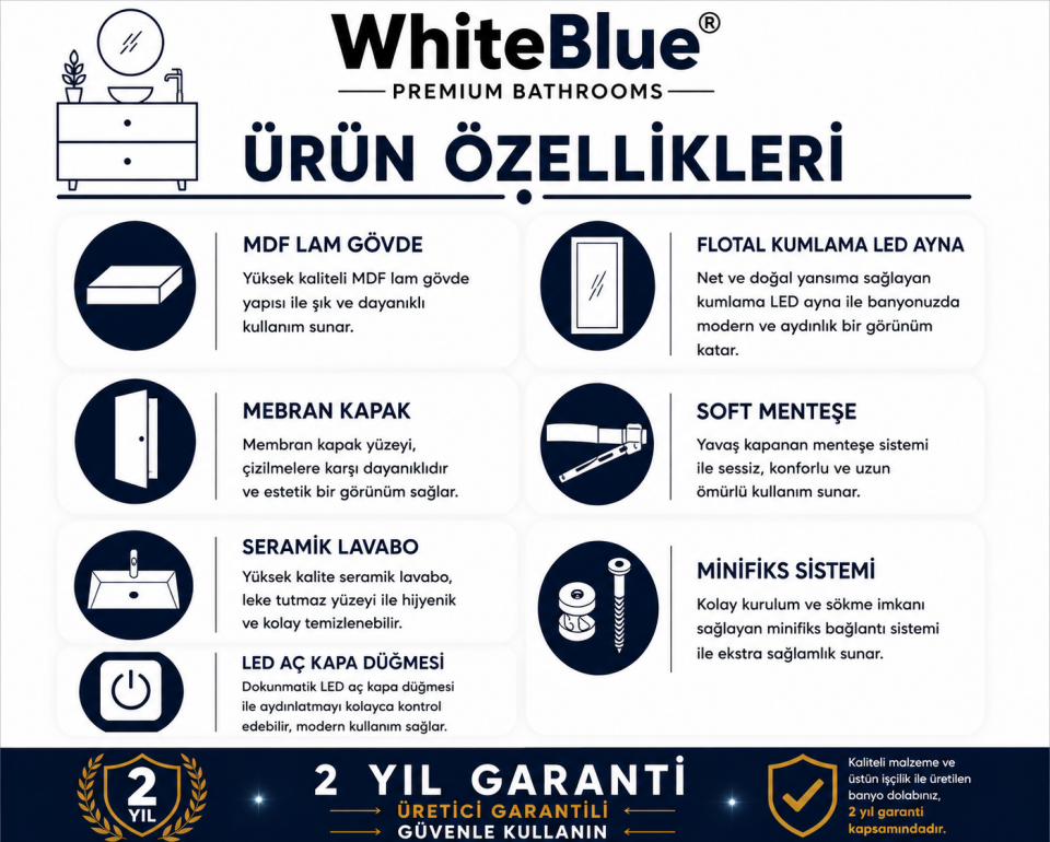 Santiago 100 Cm Membran Banyo Dolabı Takımı