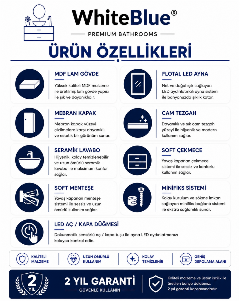 Crystal 80 Cm Membran Banyo Dolabı Takımı