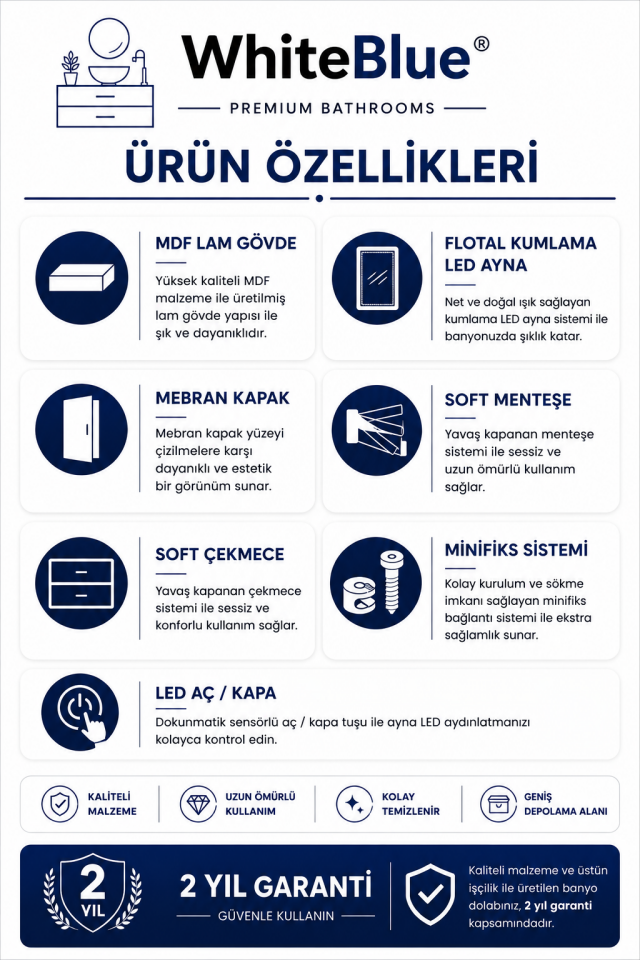 Trend 100 Cm Membran Banyo Dolabı Takımı