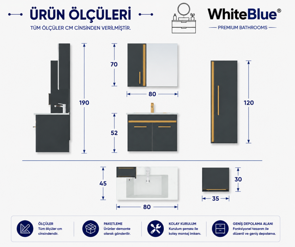 Karya 80 Cm Mdflam Banyo Dolabı Takımı