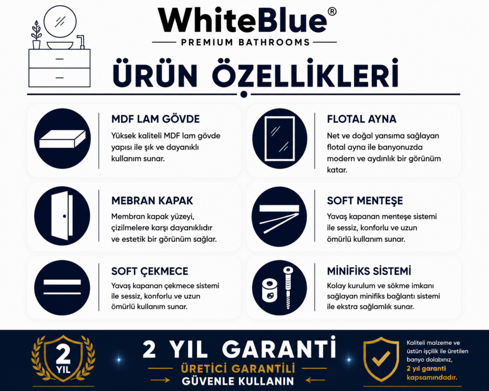 İnci 100 Cm Membran Banyo Dolabı Takımı