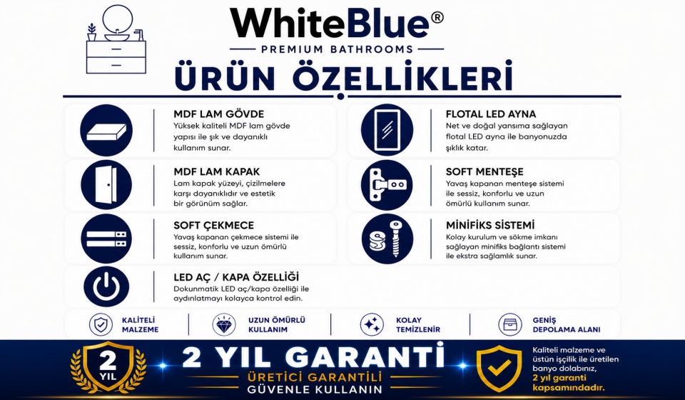 Londra 105 Cm Mdflam Banyo Dolabı Takımı