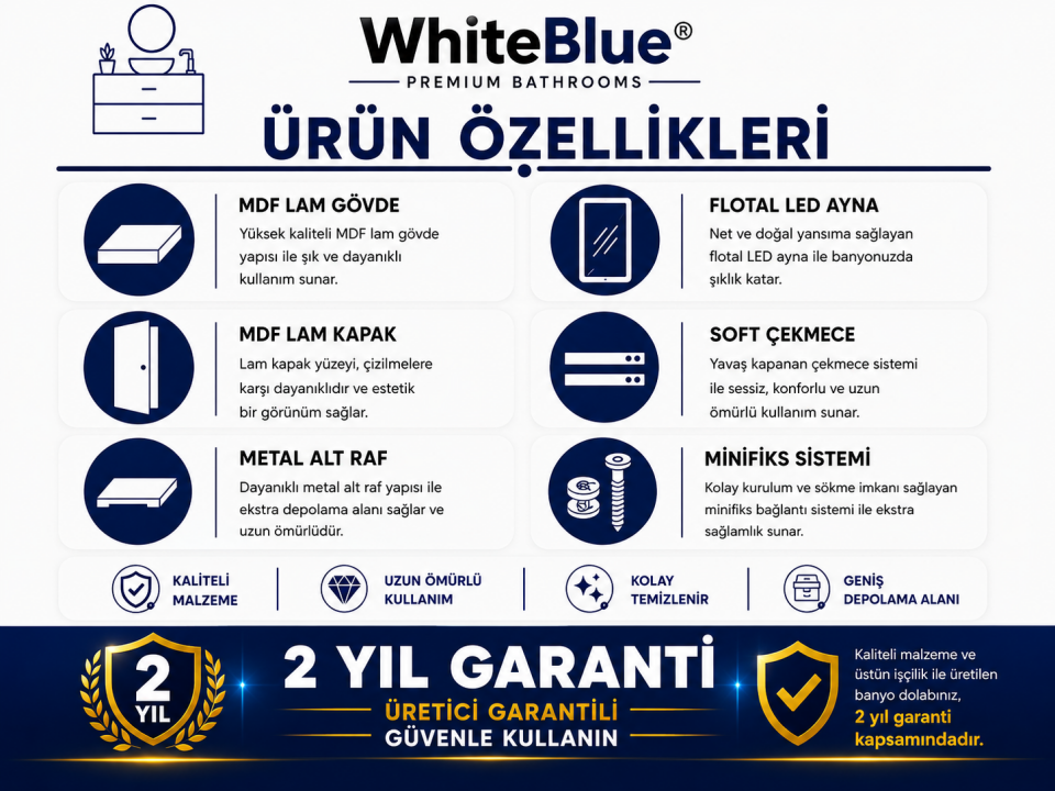 Turkuaz 65 Cm Mdflam Banyo Dolabı Takımı