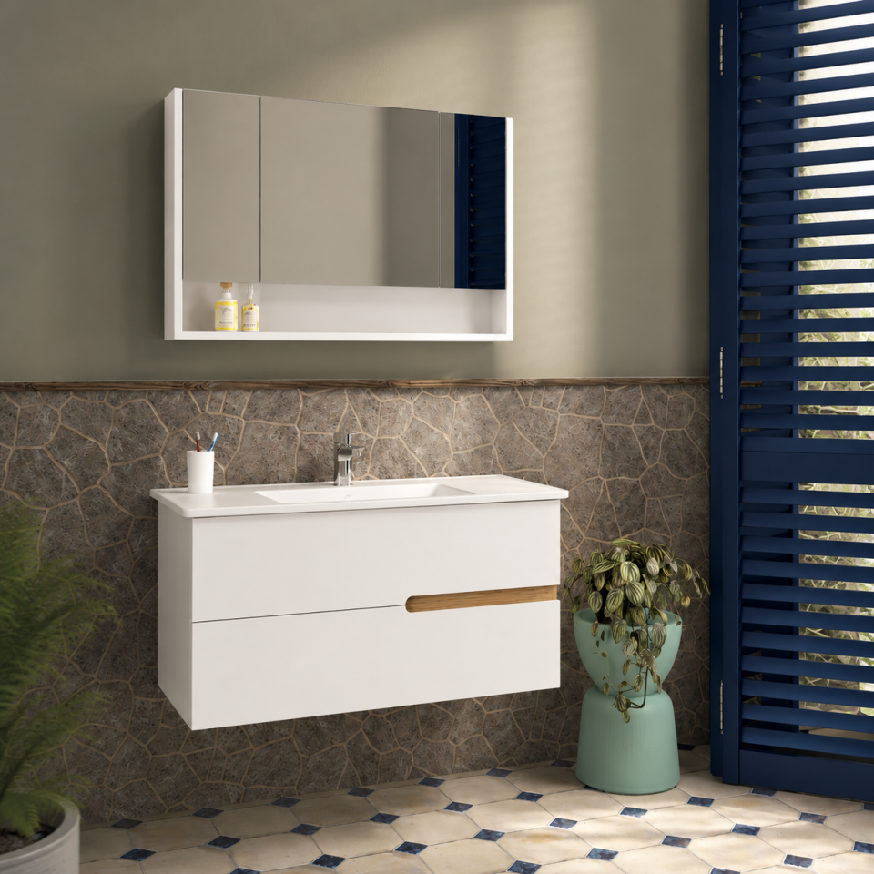 Asya 100 Cm Membran Banyo Dolabı Takımı