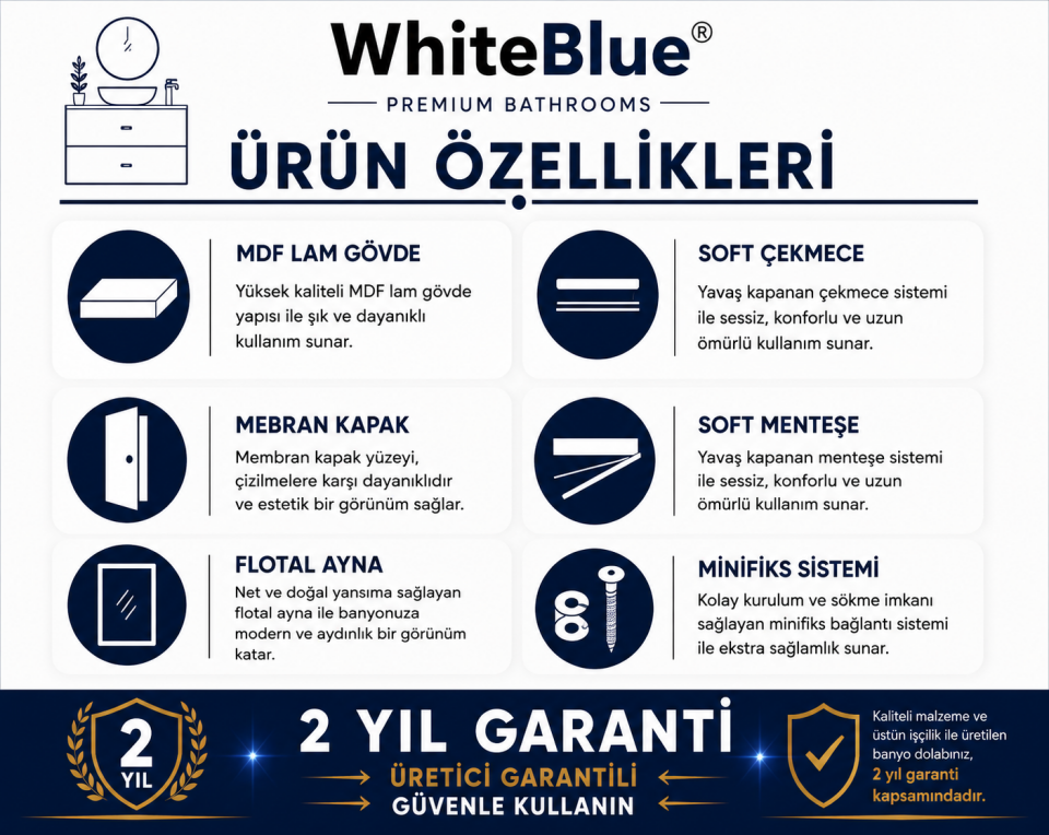 Asya 80 Cm Membran Banyo Dolabı Takımı