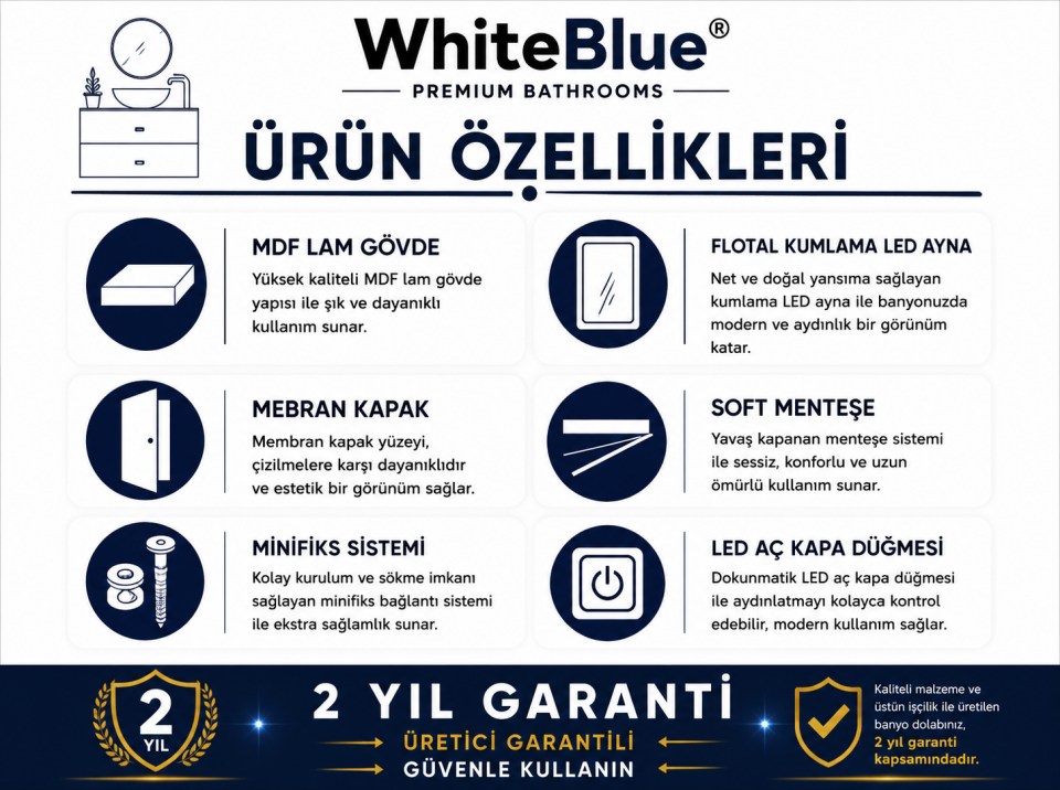 Defne 100 Cm Membran Banyo Dolabı Takımı