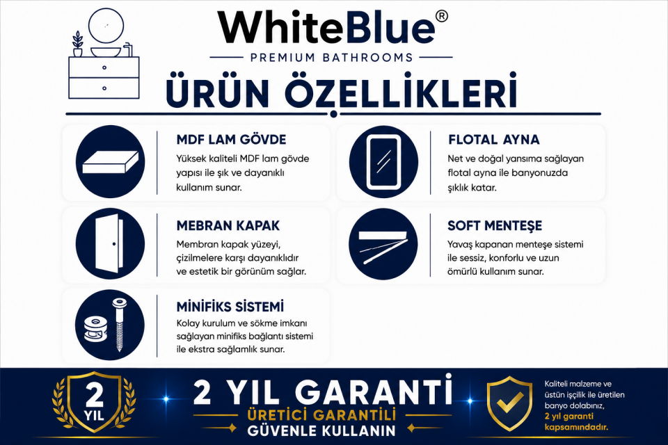 Soft 80 Cm Membran Banyo Dolabı Takımı