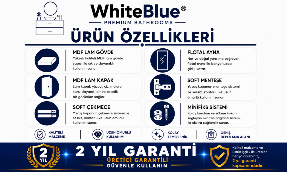 Su 100 Cm Mdflam Banyo Dolabı Takımı
