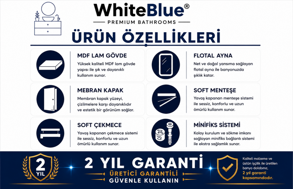Venedik 65 Cm Membran Banyo Dolabı Takımı