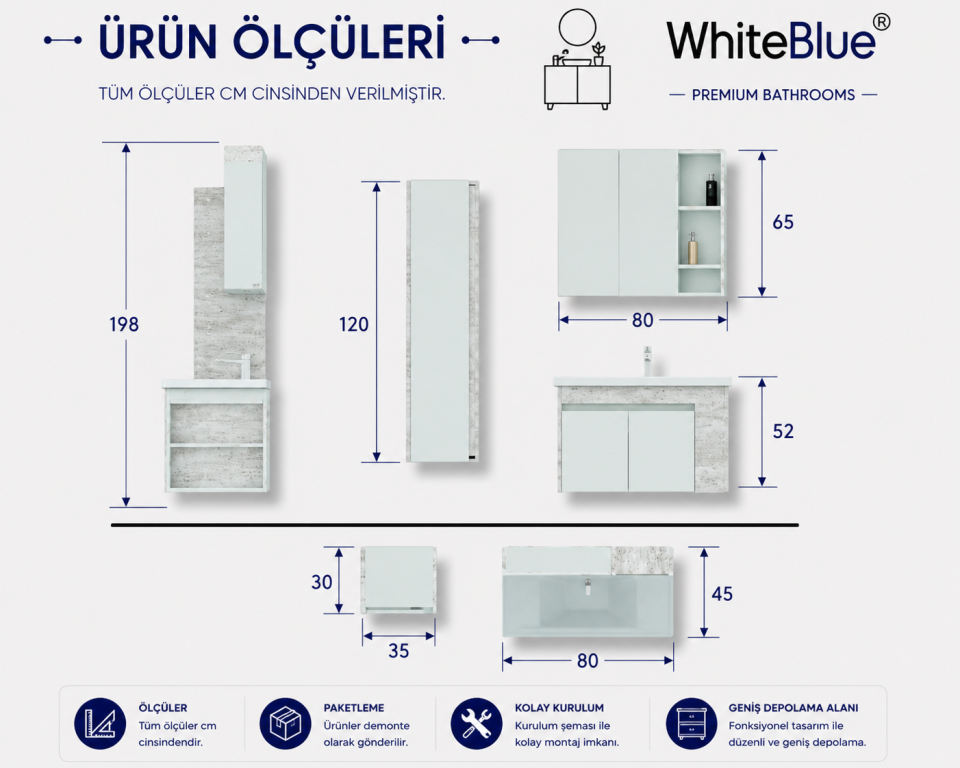 Yaren 80 Cm Mdflam Banyo Dolabı Takımı