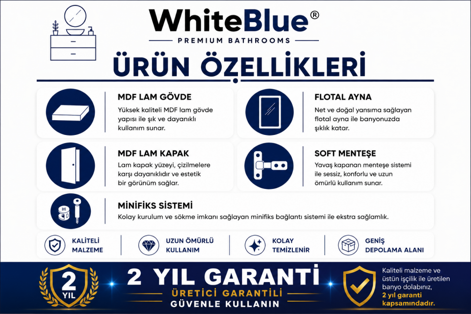 Manolya Plus 80 Cm Mdflam Banyo Dolabı Takımı