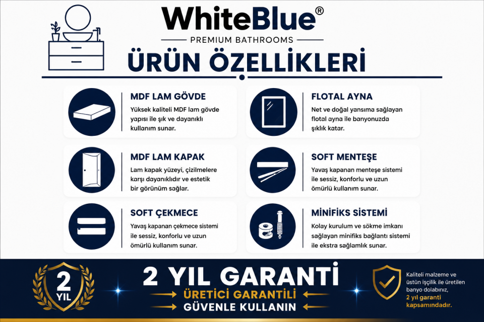 Rivoli 65 Cm Mdflam Banyo Dolabı Takımı
