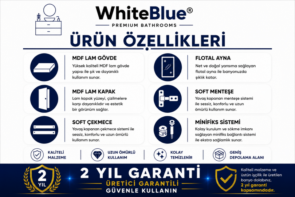 Hira 80 Cm Mdflam Banyo Dolabı Takımı