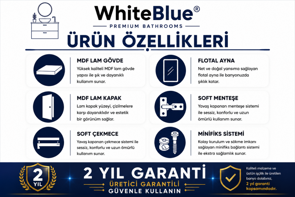 Panama 80 Cm Mdflam Banyo Dolabı Takımı