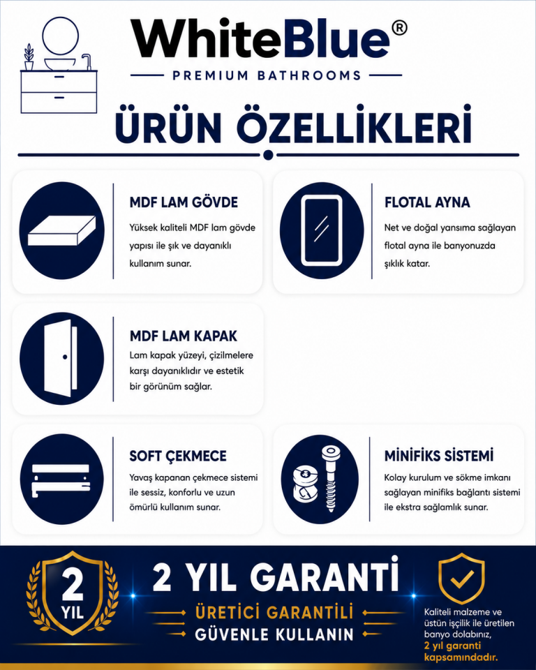 Deniz 80 Cm Mdflam Banyo Dolabı Takımı
