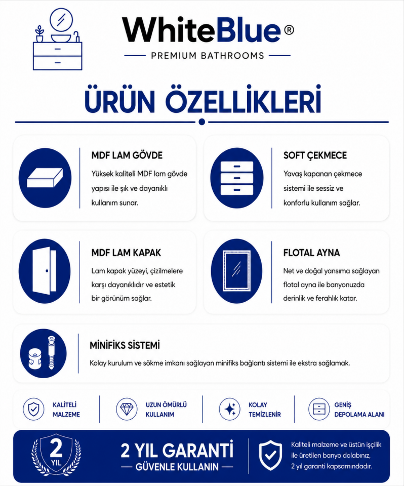 Hera 65 Cm Mdflam Banyo Dolabı Takımı