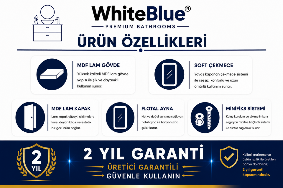 Rodos 65 Cm Mdflam Banyo Dolabı Takımı
