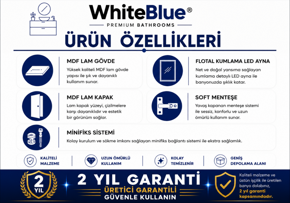 Lizbon 60 Cm Mdflam Banyo Dolabı Takımı