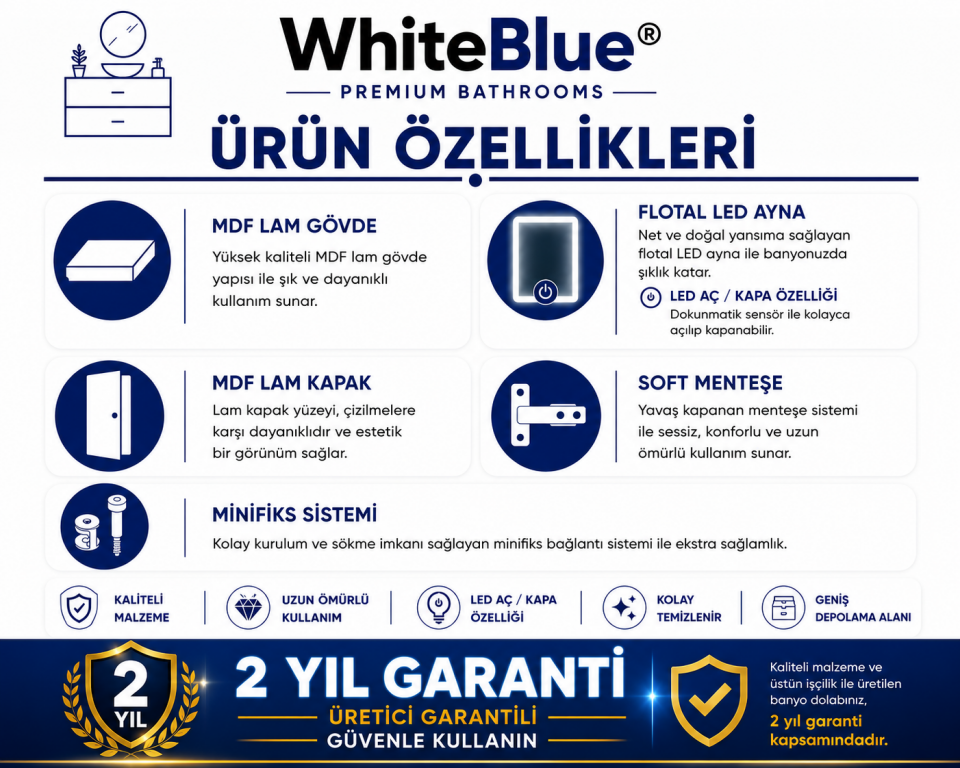 Lizbon 40 Cm Mdflam Banyo Dolabı Takımı