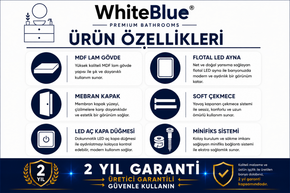 Odesa 50 Cm Membran Banyo Dolabı Takımı