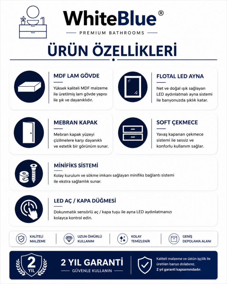Yoros 50 Cm Membran Banyo Dolabı Takımı