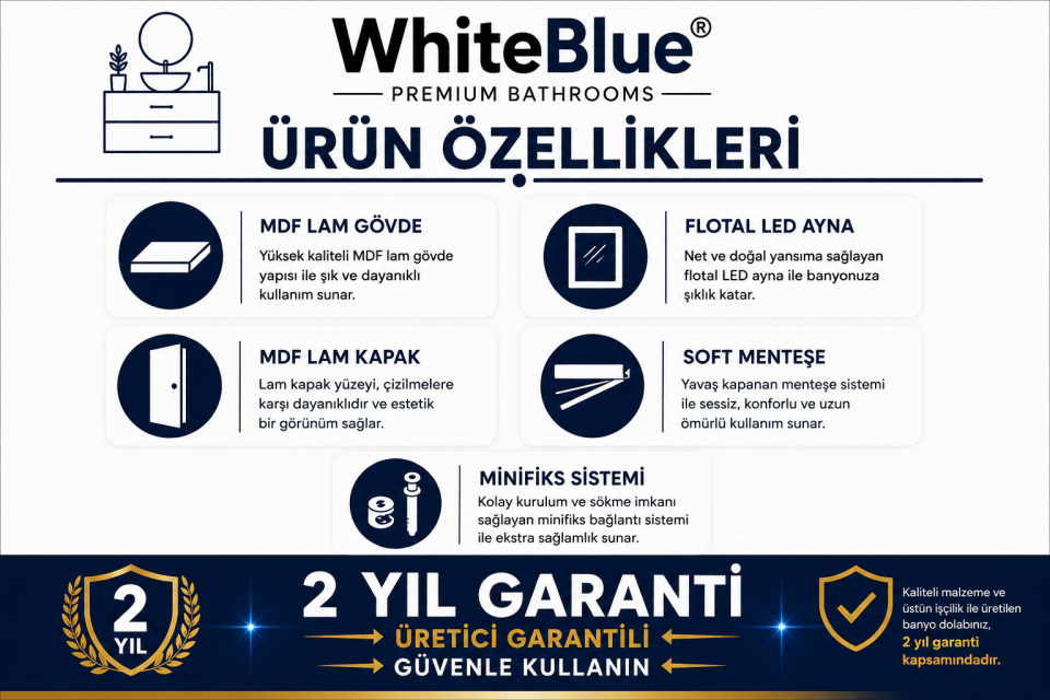 Silver 50 Cm Mdflam Banyo Dolabı Takımı