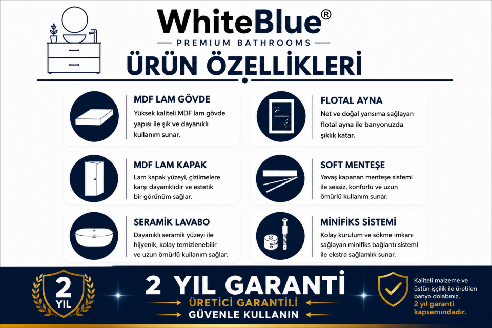 Porto 65 Cm Mdflam Banyo Dolabı Takımı