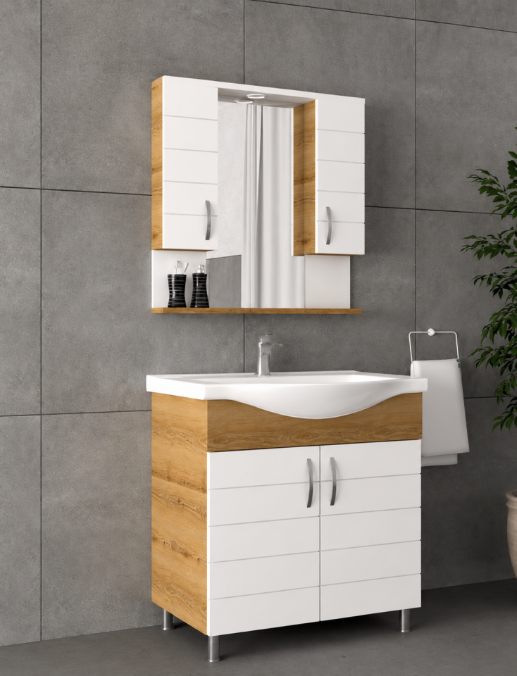 Almond 80 Cm Membran Banyo Dolabı Takımı