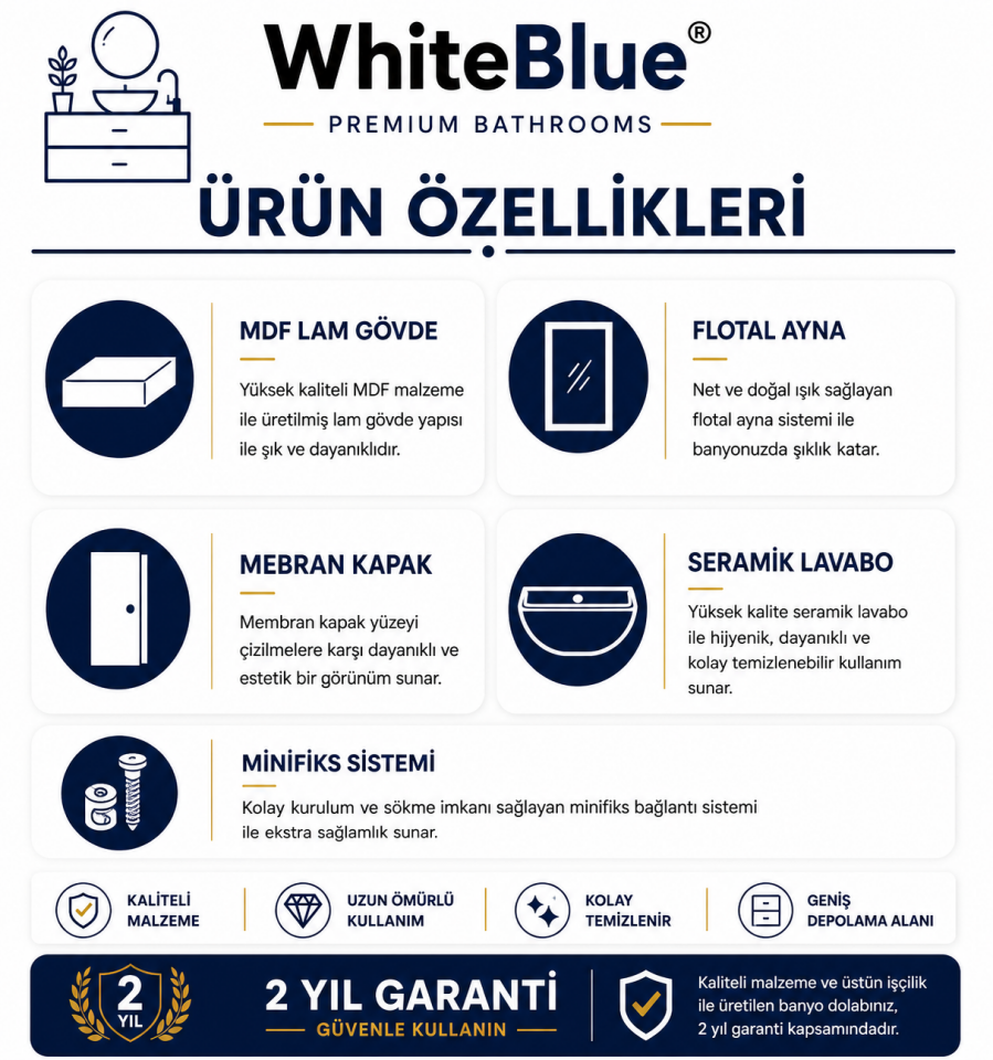 Almond 80 Cm Membran Banyo Dolabı Takımı