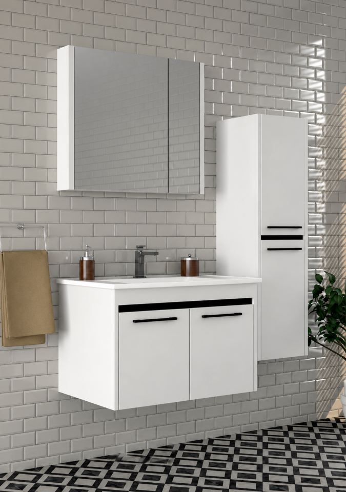 Sidon Black 80 Cm Mdflam Banyo Dolabı Takımı